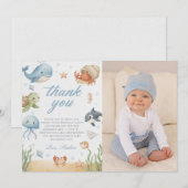 Ocean Animal Birthday Photo Thank You Cards (正面/裏面)