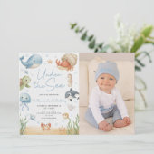 Ocean Animal Under The Sea 2nd Birthday Photo 招待状 (スタンド正面)