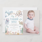 Ocean Animals Baby Shower Photo Thank You Card (正面)