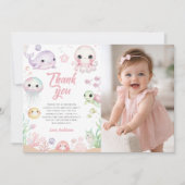 Ocean Animals Birthday Photo Thank You Card (正面)