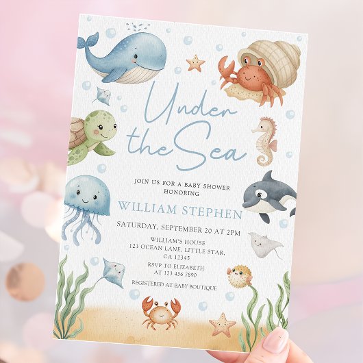 Ocean Animals Under The Sea Baby Shower 招待状