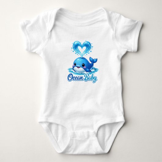 Ocean Baby Whale Baby Bodysuit – Cute Blue Whale D ベビーボディスーツ (正面)