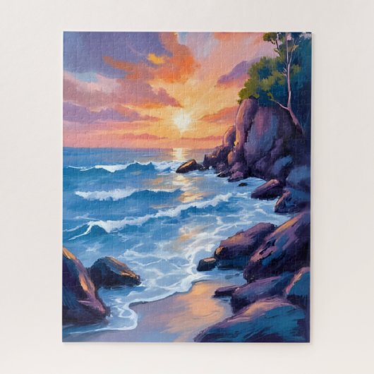 Ocean Bay Sunset | Beach Shore Watercolor ジグソーパズル (縦)