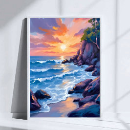 Ocean Bay Sunset | Beach Shore Watercolor ポスター