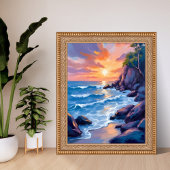 Ocean Bay Sunset | Beach Shore Watercolor ポスター