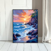 Ocean Bay Sunset | Beach Shore Watercolor ポスター