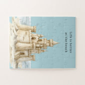 Ocean Beach Birds Blue Sky Cream Sand Castle ジグソーパズル (横)