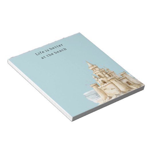 Ocean Beach Birds Blue Sky Cream Sand Castle ノートパッド (アングル)