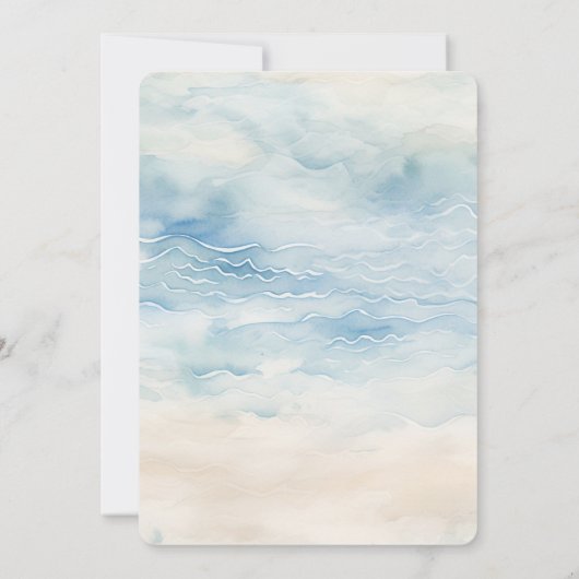Ocean Beach Blue Cream Sand Wedding 招待状 (裏面)