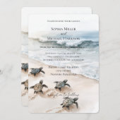 Ocean Beach Coast Sea Turtles Wedding 招待状 (正面/裏面)