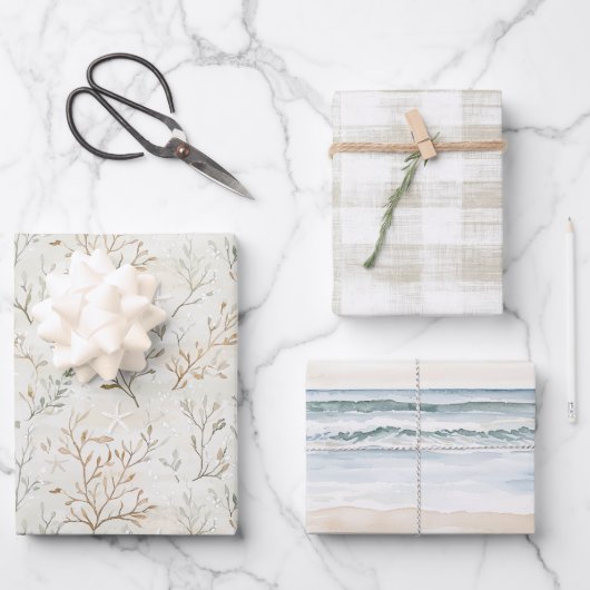 Ocean Beach Coast Starfish Birthday ラッピングペーパーシート (正面)