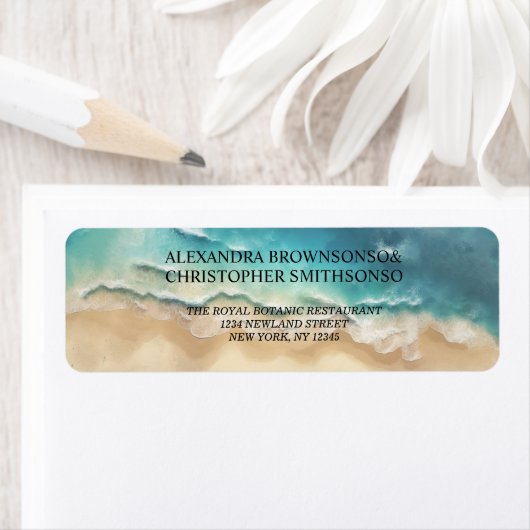 Ocean Beach Cute Signature Boho Newly Weds Wedding ラベル (インサイチュ)