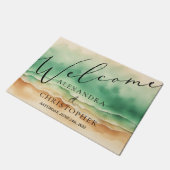 Ocean Beach Cute Signature Summer Welcome Sun ドアマット (アングル)