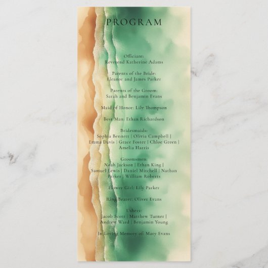 Ocean Beach Earthtone Watercolor Sun Wedding メニュー (裏面)