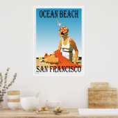Ocean Beach San Francisco, California Retro Beach ポスター (キッチン)