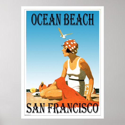 Ocean Beach San Francisco, California Retro Beach ポスター (正面)