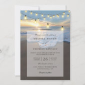 Ocean Beach Seaside String Lights QR Code Wedding 招待状 (正面)