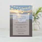 Ocean Beach Seaside String Lights QR Code Wedding 招待状 (スタンド正面)