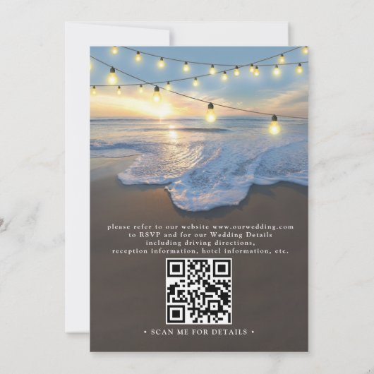 Ocean Beach Seaside String Lights QR Code Wedding 招待状 (裏面)