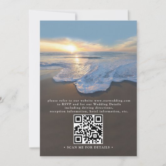Ocean Beach Seaside Summer QR Code Wedding 招待状 (裏面)