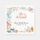 Ocean Beach She Is a Catch Bridal Shower Cocktail スタンダードカクテルナプキン (正面)