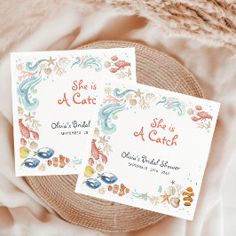 Ocean Beach She Is a Catch Bridal Shower Cocktail スタンダードカクテルナプキン