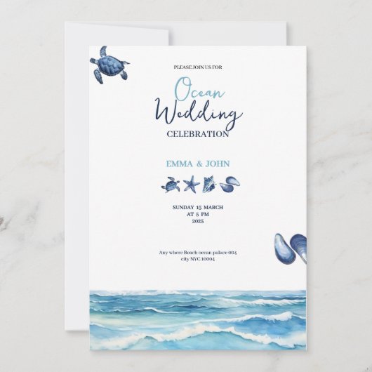Ocean Beach vibes blue wedding invitation card 招待状 (正面)