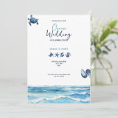 Ocean Beach vibes blue wedding invitation card 招待状 (スタンド正面)