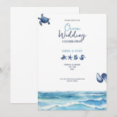Ocean Beach vibes blue wedding invitation card 招待状 (正面/裏面)