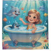 Ocean Bliss Bath Time girl cute dolphins シャワーカーテン (正面)