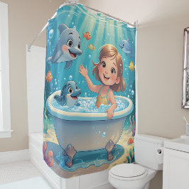 Ocean Bliss Bath Time girl cute dolphins シャワーカーテン