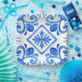 Ocean Bloom Blue Watercolor Floral Mosaic ペーパープレート (パーティー)