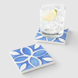 Ocean Bloom Portuguese Minimal Blue and White ストーンコースター