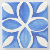 Ocean Bloom Portuguese Minimal Blue and White ストーンコースター (正面)
