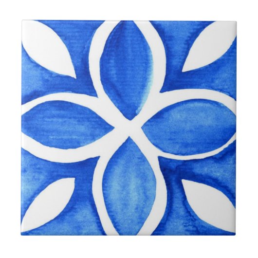 Ocean Bloom Portuguese Minimal Blue and White タイル (正面)
