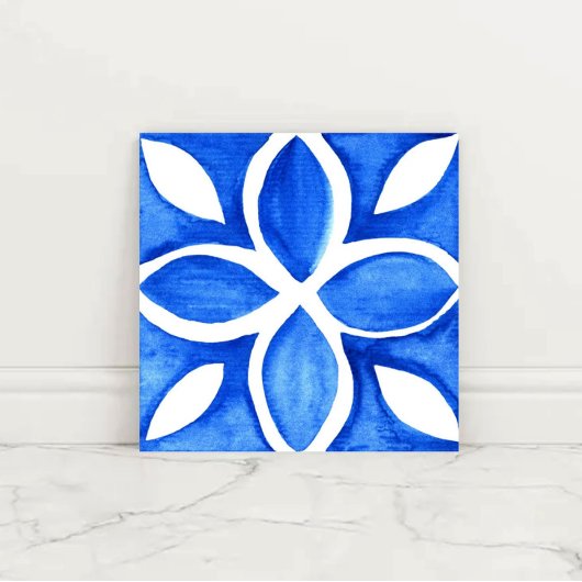 Ocean Bloom Portuguese Minimal Blue and White  タイル
