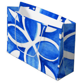 Ocean Bloom Portuguese Minimal Blue and White ラージペーパーバッグ