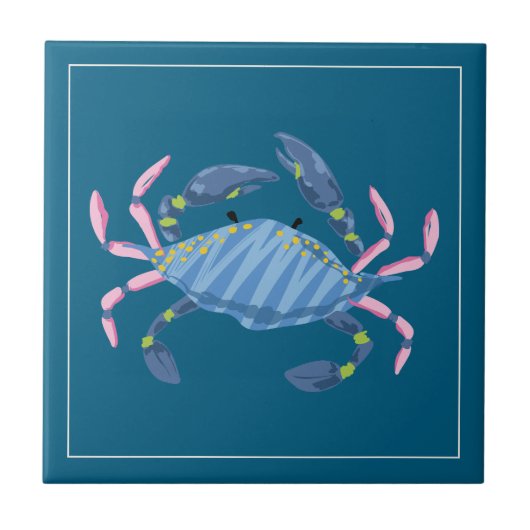 Ocean Blue Crab Marine Life Artistic Tile タイル (正面)