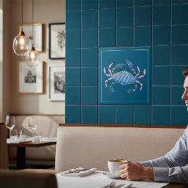 Ocean Blue Crab Marine Life Artistic Tile タイル