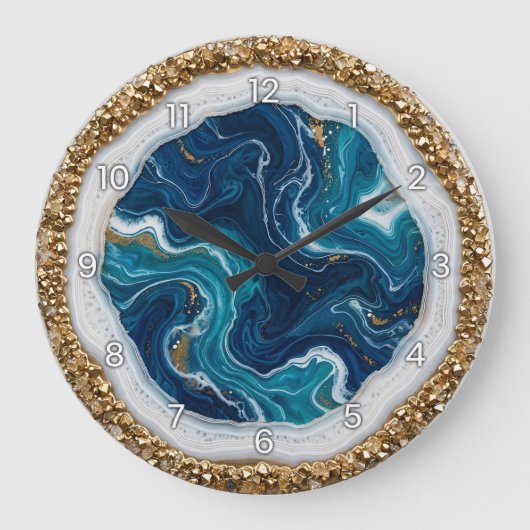 Ocean Blue Geode Epoxy Wall Clock ラージ壁時計 (正面)
