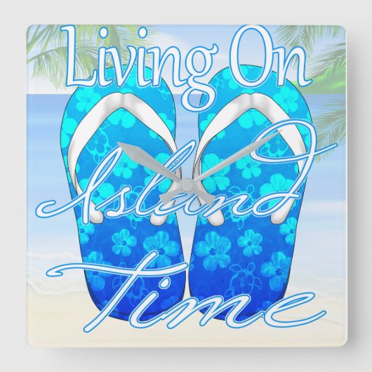 Ocean Blue Island Time スクエア壁時計 (正面)