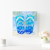 Ocean Blue Island Time スクエア壁時計 (ホーム)