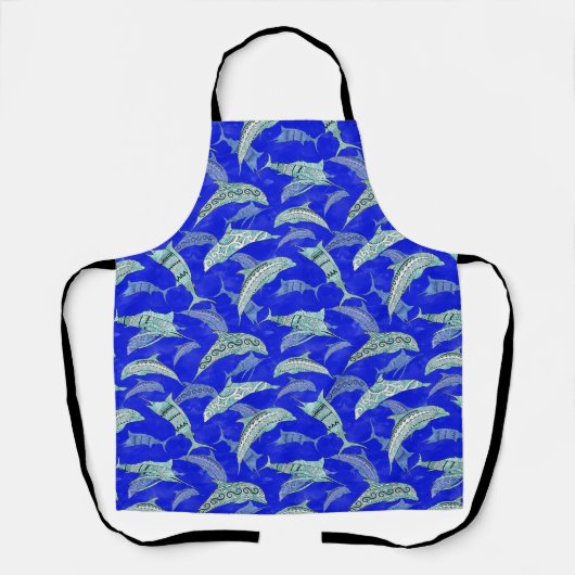 Ocean Blue Marine Animals Dolphins Marlins エプロン (正面)