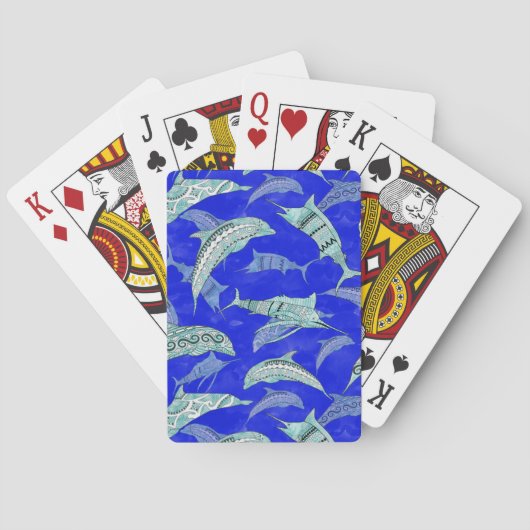 Ocean Blue Marine Animals Dolphins Marlins トランプ (裏面)
