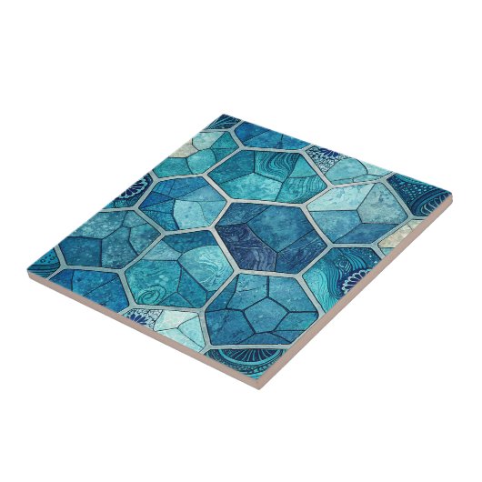 Ocean Blue Mosaic Pattern – Irregular Polygon タイル (側面)