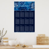 Ocean Blue Navy Floral Table Plan Seating ポスター (キッチン)