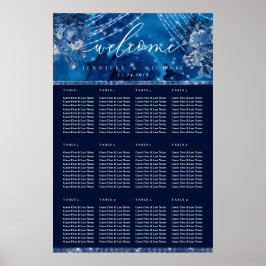 Ocean Blue Navy Floral Table Plan Seating ポスター
