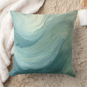 Ocean Blue Sage Green Modern Coastal Waves Print クッション (ブランケット)