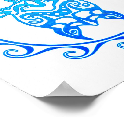 Ocean Blue Tribal Turtle Kauai ポスター (角)