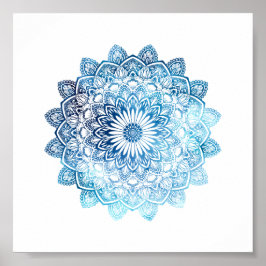 Ocean Blue Watercolor Mandala ポスター